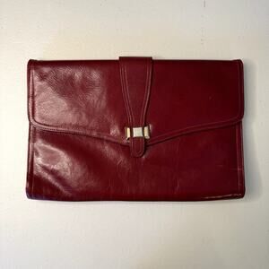 Vintage Red Genuine Leather Clutch with Gold Hardware Purse